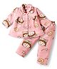 Mom's pet Fleece Knit Full Sleeves Moon & Stars Printed Night Dress - Light Peach