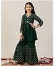 Fashion Dream Georgette Woven Three Fourth Sleeves Abstract Foil Printed & Gota Lace Embellished Kurta Sharara Set - Bottle Green