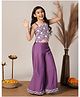 Fashion Dream Silk Knit Sleeveless Floral Embroidered   Crop Top Palazzo Set - Purple
