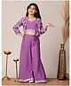 Fashion Dream Silk Knit  Floral  Embroidered & Sequin Embellished Top Palazzo Set With Three Fourth Sleeves Jacket - Purple