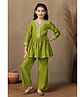 Fashion Dream Chanderi Woven 3/4th Sleeves  Fit & Flared Embroidered Ankle Length Kurta & Pant Set - Mehndi