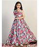 Fashion Dream Georgette Woven Full  Sleeves Floral Printed  & Gota Lace Embellished Dress - Light Blue