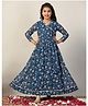 Fashion Dream Georgette Knit Three Fourth Sleeves Floral Printed & Gota Lace Embellished  Angrakha Dress - Blue