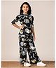 Fashion Dream Cotton Blend Knit Three Fourth Sleeves   Abstract Printed Top & Pant Set - Black