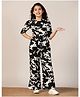 Fashion Dream Cotton Blend Knit Three Fourth Sleeves Abstract Printed Top & Pant Set - Black