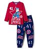 Pine Kids Marvel Single Jersey Knit Full Sleeves Night Suit With Captain America Graphics - Red & Navy Blue