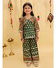 AJ Dezines Cotton Woven Navratri Theme Three Fourth Sleeves Floral Printed & Gota Lace Embellished Top & Palazzo Set - Green