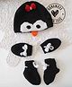 Woonie Cute Penguin Designed Cap With Mittens & Booties Set - Black