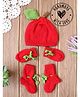 Woonie Apple Designed Cap With Mittens & Booties Set - Red