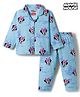 Babyhug Disney Single Jersey Full Sleeves Front Open Night Suit with Minnie Mouse Print - Blue