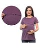Mama & Bebe Cotton Blend Knit Half Sleeves Solid Maternity Tee WIth Horizontal Open Nursing Access - Purple