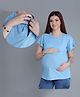 Mama & Bebe Cotton Blend Knit Half Sleeves Solid Maternity Tee WIth Horizontal Open Nursing Access - Sky Blue