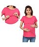 Mama & Bebe Cotton Blend Knit Half Sleeves Solid Maternity Tee WIth Horizontal Open Nursing Access - Coral