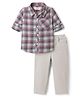 Babyhug Cotton Knit Full Sleeves Checkered Shirt & Trouser Set - Beige