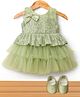 Bluebell Net Woven Sleeveless Party Frock With Sequin Detailing & Booties - Green