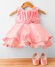 Bluebell Tissue Woven Sleeveless Party Frock With Floral Applique & Booties - Pink