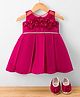 Bluebell Tissue Woven Sleeveless Party Frock With Floral Corsage & Booties - Wine