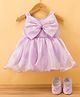 Bluebell Tissue Woven Sleeveless Party Frock With Bow Applique & Booties - Purple