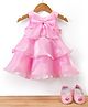 Bluebell T-issue Woven Sleeveless Layered Party Frock with Bow Aplique and Booties - Pink