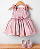 Bluebell Tissue Woven Sleeveless Frock & Booties with Floral Applique - Pink