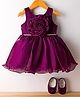 Bluebell Satin Woven Sleeveless Party Frock with Floral Aplique and Booties - Wine
