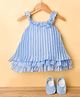 Bluebell Tissue Woven Sleeveless Pleated Frock & Booties with Floral Applique - Light Blue