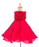 Bluebell Satin Woven Sleeveless Party Frock With Floral Applique - Red