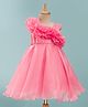 Bluebell Tissue Woven Sleeveless Party Frock With Floral Corsage - Pink