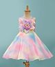 Bluebell Tissue Woven Sleeveless Party Frock With Floral Applique - Multicolor