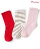 Honeyhap Premium Cotton Bamboo Spandex Ankel Length Socks with Bio Finish Stripes & Cable Knit Design Pack of 3 - Pink White & Red