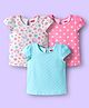 Babyhug 100% Cotton Knit Half Sleeves T-Shirts with Floral & Polka Dot Print Pack of 3 - Light Blue Pink & White