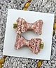FOLLOW THE NEEDLE Bow Applique Detailed Glitter Designed Hair Clips - Pink