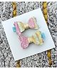 FOLLOW THE NEEDLE Bow Applique Detailed Glitter Designed Hair Clips - Pink Blue & Yellow