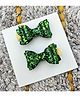 FOLLOW THE NEEDLE Bow Applique Detailed Glitter Designed Hair Clips - Green
