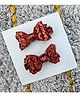 FOLLOW THE NEEDLE Bow Applique Detailed Glitter Designed Hair Clips - Pink