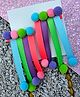FOLLOW THE NEEDLE Ribbon Pom Pom Applique Detailed Alligator Hair Clip - Pink Purple Blue & Green
