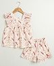 Sweetlime by A.S Cotton Woven Sleeveless Frill Detailed Floral Embroidered Coordinating Top & Shorts Set - Red