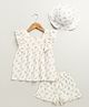 Sweetlime by A.S Cotton Woven Sleeveless Floral Printed Top & Shorts With Hat Set - White