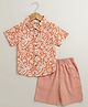 Sweetlime by A.S Organic Cotton Woven Half Sleeves  Floral Printed Shirt & Shorts Set - Orange & Peach