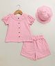 Sweetlime by A.S Organic Organic Cotton Woven Half Puffed Sleeves Striped Coordinating Top & Shorts Set With Hat - Pink