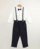 Sweetlime by A.S Organic Cotton Woven Full Sleeves Solid Shirt Pants With Bow & Suspenders Set - White & Dark Navy