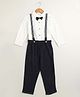 Sweetlime by A.S Organic Cotton Woven Full Sleeves Solid Shirt Pants With Bow & Suspenders Set - White & Dark Navy