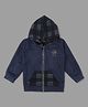 Actuel Suede Woven Full Sleeves Abstract Printed Light Winter Hooded Jacket-Blue