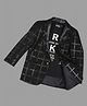 Actuel Suede Woven Full Sleeves Checked Blazer With Tee - Black & Silver