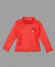 Actuel Woven Full Sleeves Rose & Heart Applique Detailed Textured High Neck Top - Red