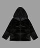 Actuel Fur Woven Full Sleeves Solid Heavy Winter Hooded Jacket - Black