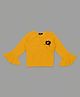 Actuel Woven Three Fourth Bell Sleeves Floral Applique Detailed Over Lapping Top - Mustard