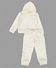 Actuel Woven Full Sleeves Brand Name Applique Detailed Quilted Hooded Winter Sweatshirt With Joggers Set - Cream