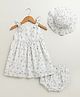 Sweetlime by A.S Organic Cotton Woven Sleeveless Floral Printed Dress With Bloomer & Cap Set - White