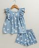 Sweetlime by A.S Oganic Cotton Woven Frill Sleeves Daisies Printed Coordinating Top & Shorts Set - Blue